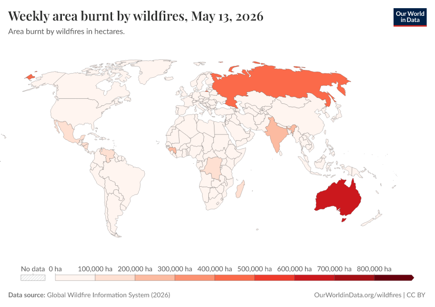 A thumbnail of the "Weekly area burnt by wildfires" chart